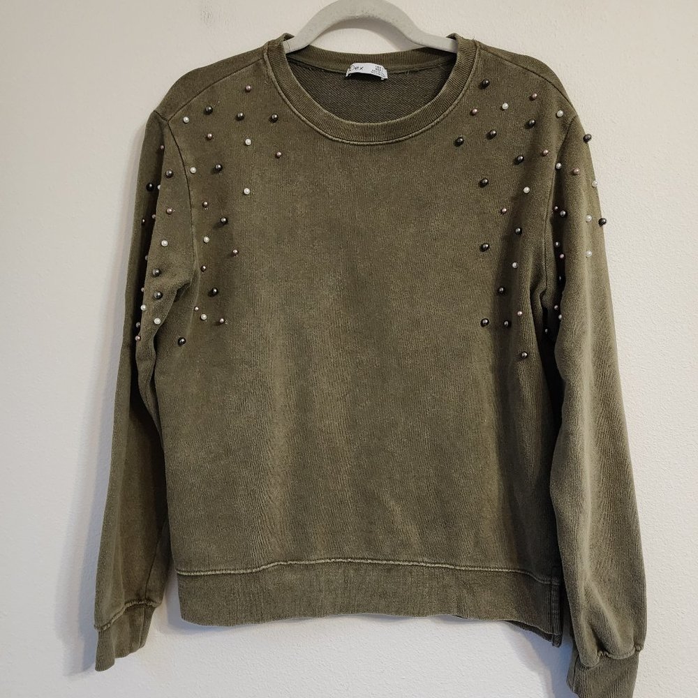 Dex Top Long Sleeve Blouse Sage Color with beaded Size S, Casual, Urban Chic